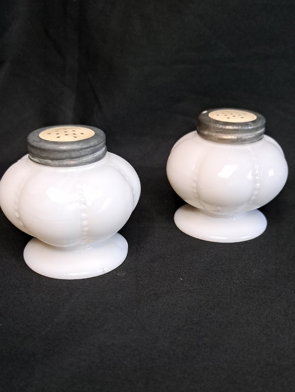 Vintage Milk Glass Salt And Pepper Shakers W/Replaceable Lid Insert